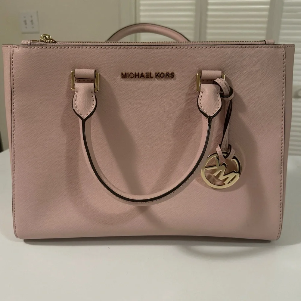 Michael Kors Kellen Saffiano Leather Medium Satchel Blossom Pink - Picture 1 of 13